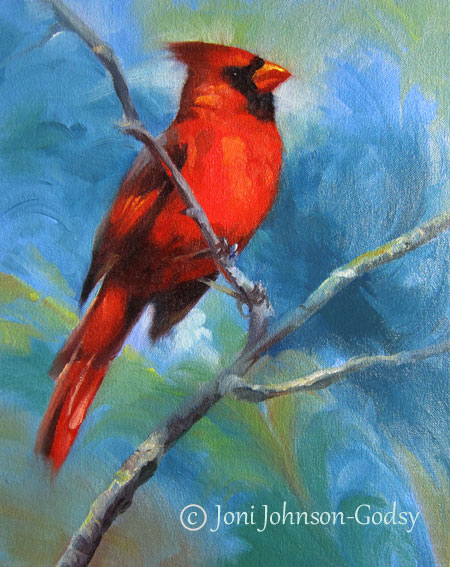 Wildlife Art Original Oil Painting - Cardinal