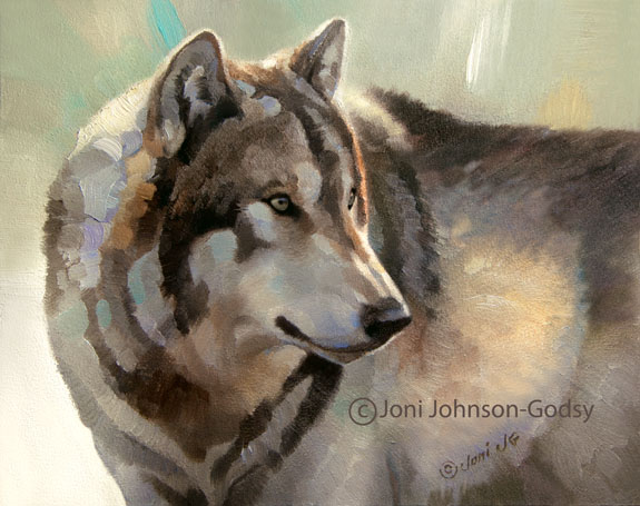 wildlife art oil painting gray wolf