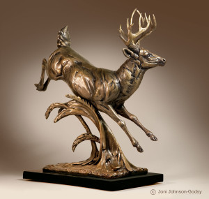 Art Bronze Sculpture of Leaping Whitetail Deer