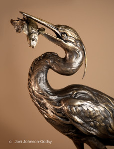 Art Bronze Sculpture Heron with Fish